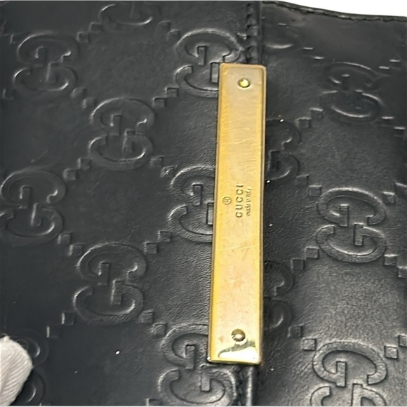 Gucci Guccissima Metal Bar French Flap Black Leather Wallet in VGUC - Picture 3 of 16